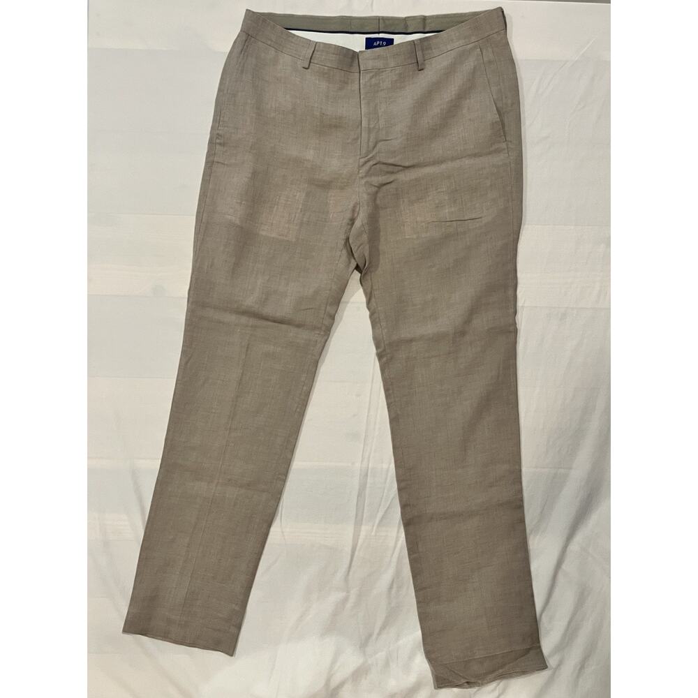 Apt 9 Extra Slim Fit Linen Blend Dress Pants Mens 36x32 Tan Lightweight Summer